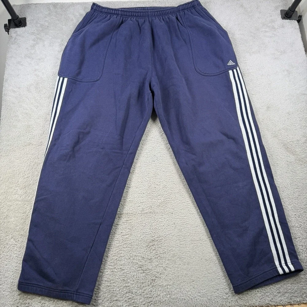 Adidas Sweatpants Mens 3XLT Blue Fleece Drawstring Pocket Baggy Gym Active